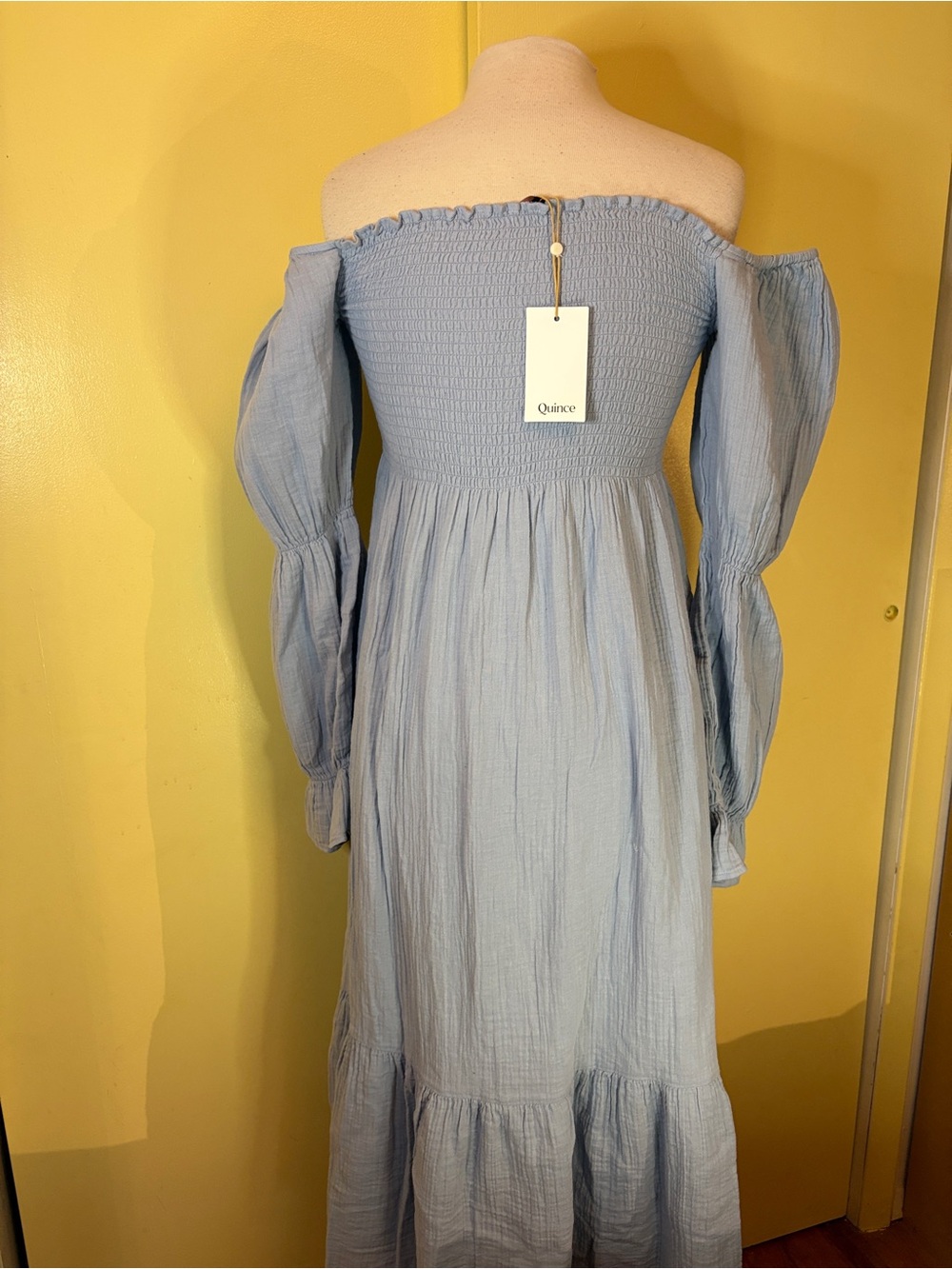 Quince Light Blue Puff-Sleeve Midi Dress- Maternt - Picture 8 of 11